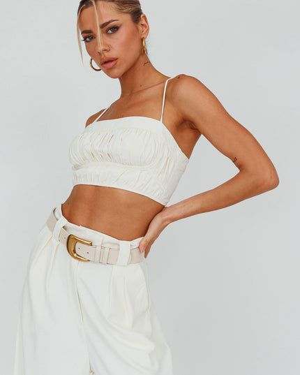 Cream Ruched Cami Crop Top
