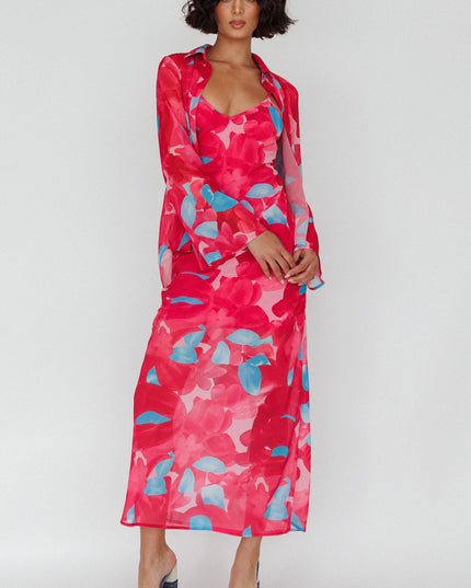 Pink Cami Strap Midi Dress Floral