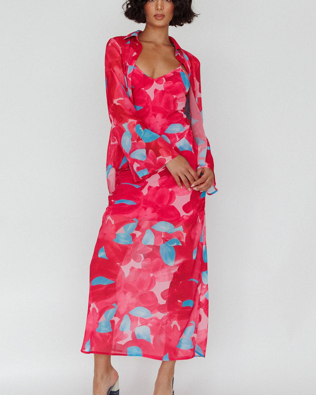 Pink Cami Strap Midi Dress Floral