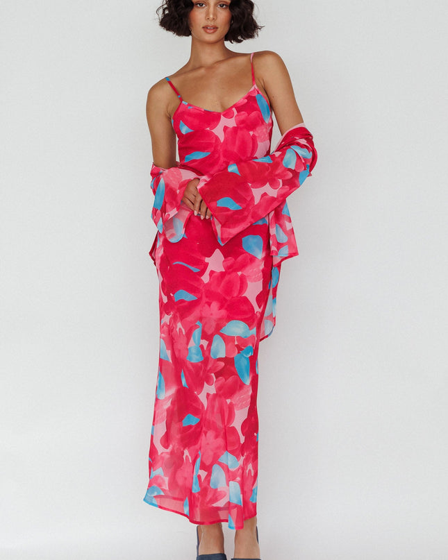 Pink Cami Strap Midi Dress Floral