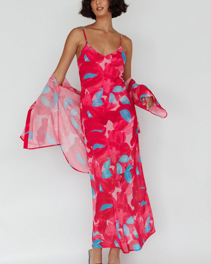 Pink Cami Strap Midi Dress Floral