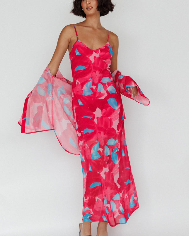 Pink Cami Strap Midi Dress Floral