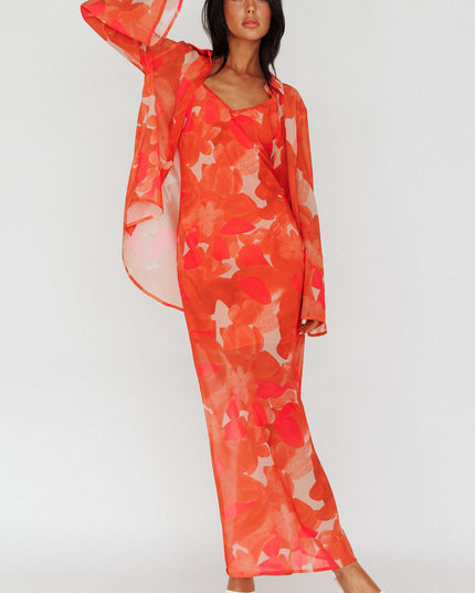 Orange Flared Cuff Long Sleeve Shirt Floral