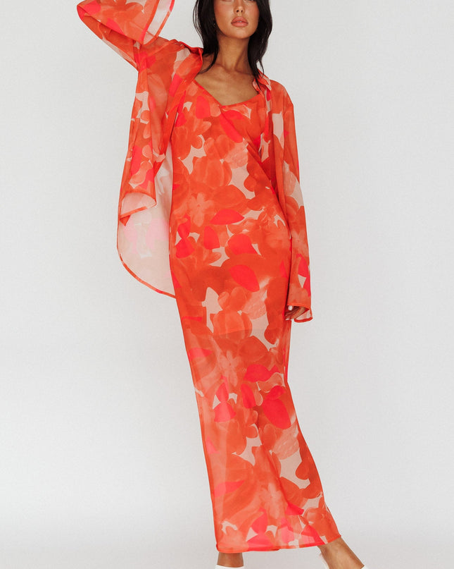 Orange Flared Cuff Long Sleeve Shirt Floral