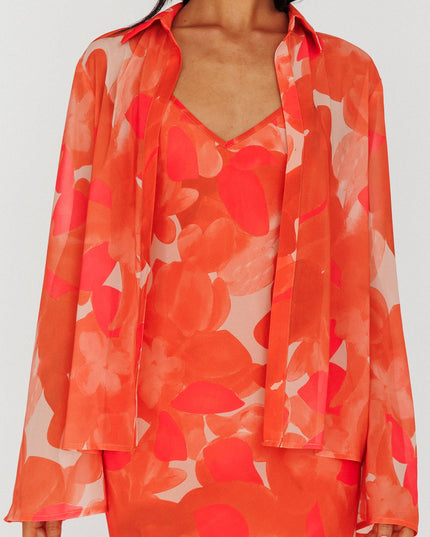 Orange Flared Cuff Long Sleeve Shirt Floral