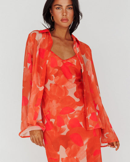 Orange Flared Cuff Long Sleeve Shirt Floral