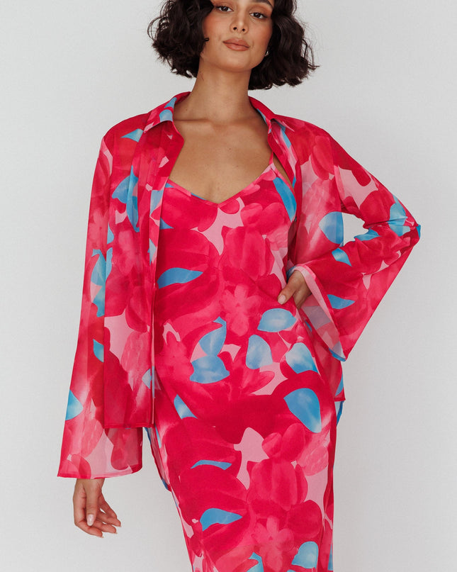 Pink Flared Cuff Long Sleeve Shirt Floral