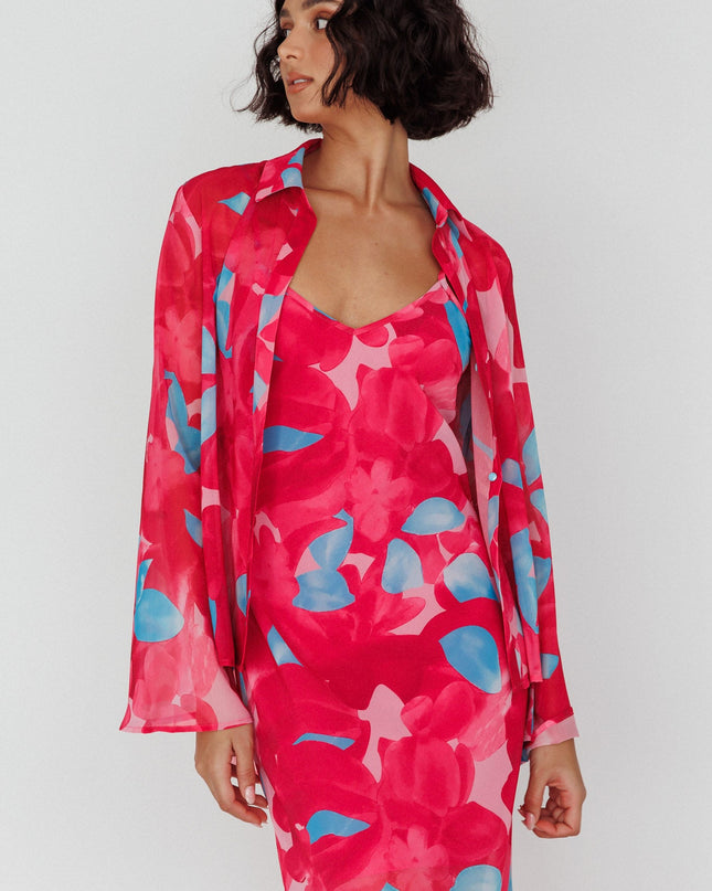 Pink Flared Cuff Long Sleeve Shirt Floral
