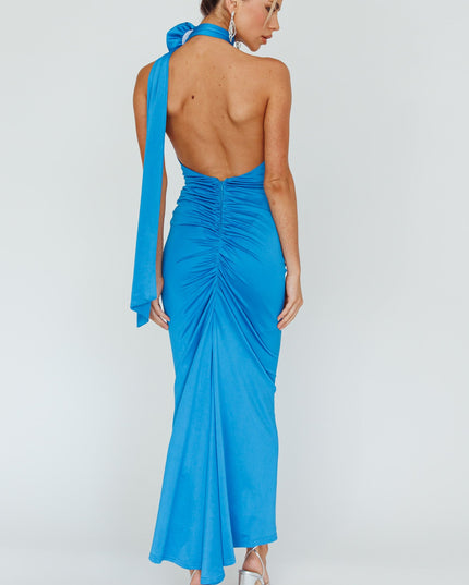 Blue Rose Halterneck Maxi Dress