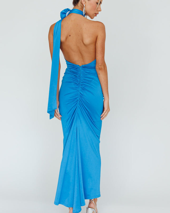Blue Rose Halterneck Maxi Dress
