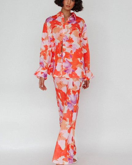 Orange/Purple Midi Skirt Floral
