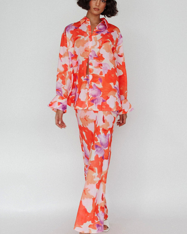 Orange/Purple Midi Skirt Floral