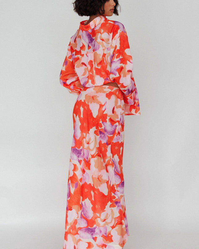 Orange/Purple Midi Skirt Floral