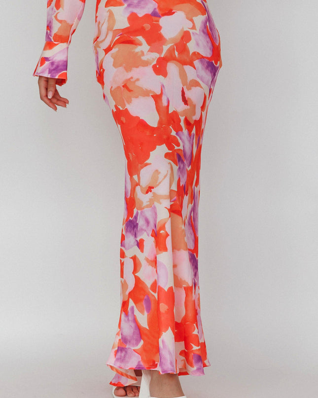 Orange/Purple Midi Skirt Floral