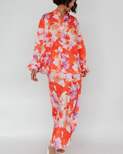 Orange/Purple Midi Skirt Floral