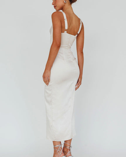 Champagne Knotted Waist Split Midi Dress