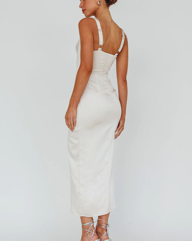 Champagne Knotted Waist Split Midi Dress