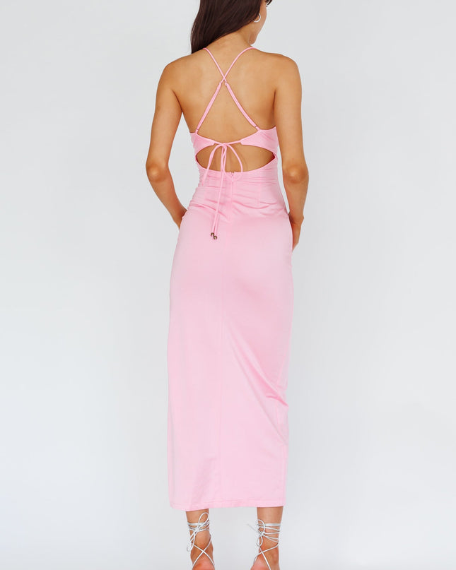 Pink Rose Front Split Midi Dress
