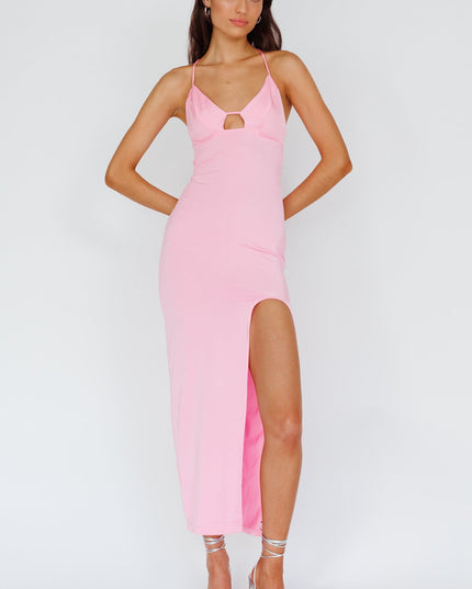 Pink Rose Front Split Midi Dress