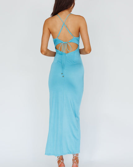 Teal Rose Front Split Midi Dress
