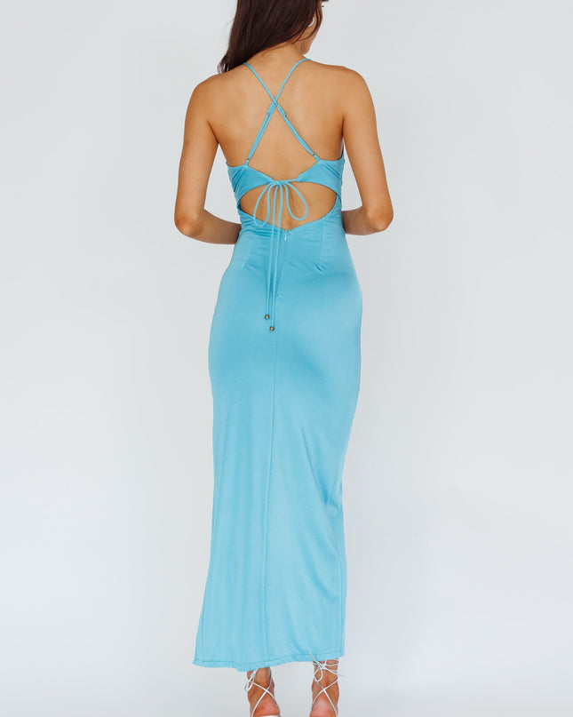 Teal Rose Front Split Midi Dress