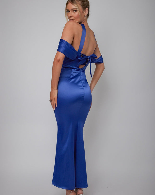 Navy Draped Sleeve Midi Dress