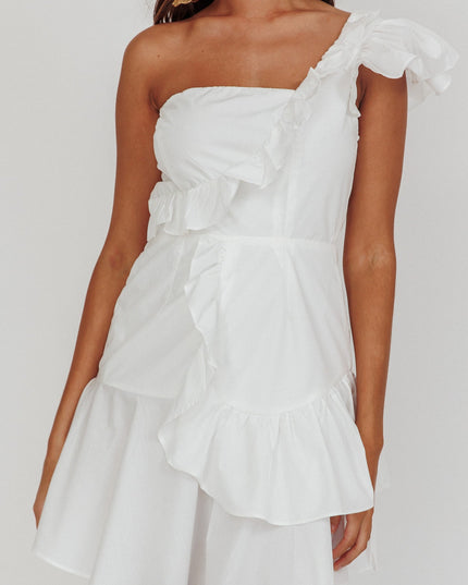 White One-Shoulder Ruffle Mini Dress