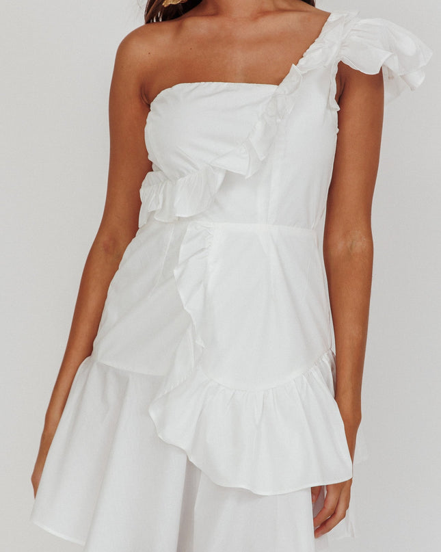 White One-Shoulder Ruffle Mini Dress