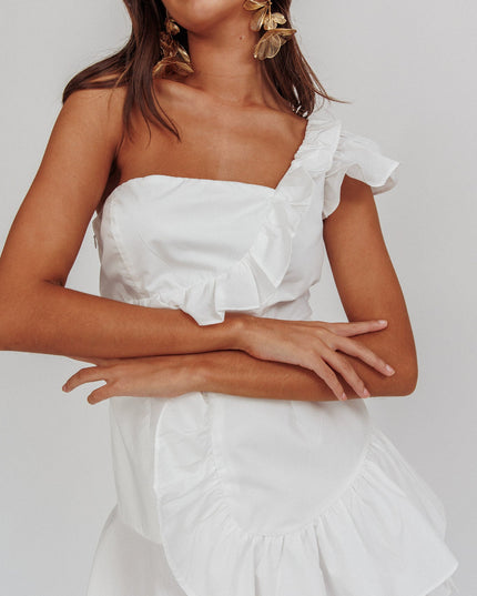 White One-Shoulder Ruffle Mini Dress