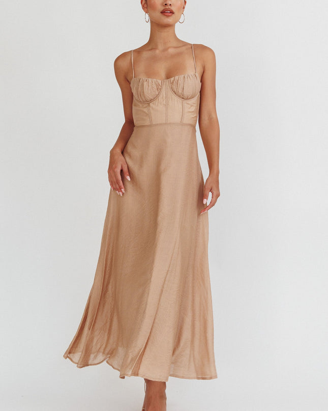Taupe Tied Back A-Line Midi Dress