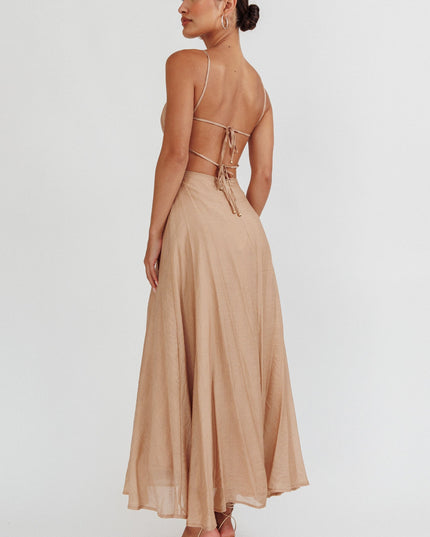 Taupe Tied Back A-Line Midi Dress