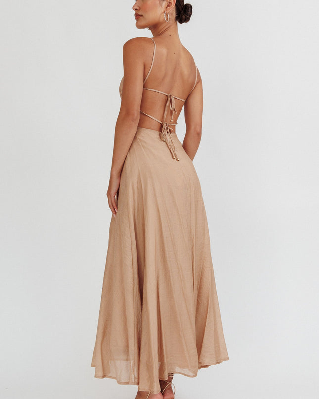 Taupe Tied Back A-Line Midi Dress