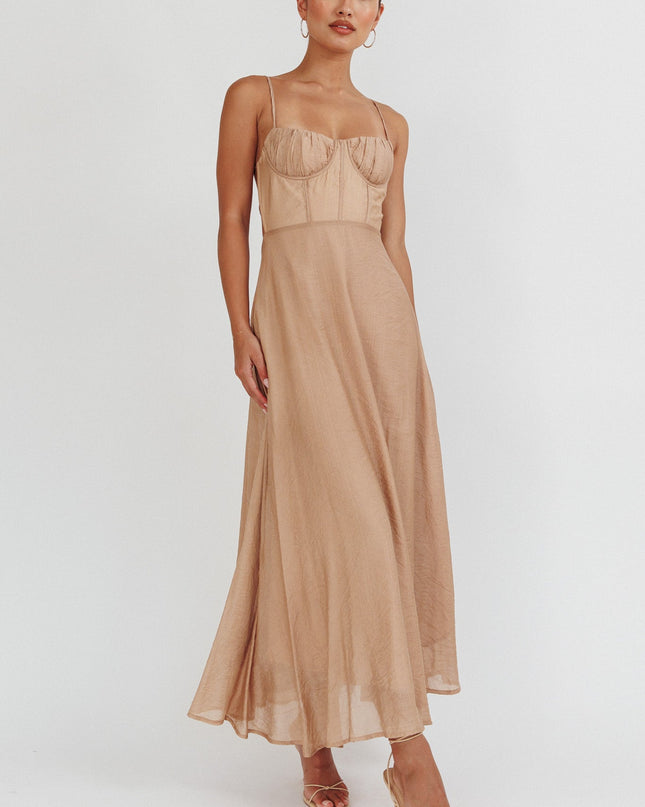Taupe Tied Back A-Line Midi Dress