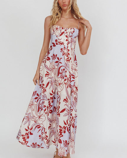 Lilac Tied Back A-Line Midi Dress Floral
