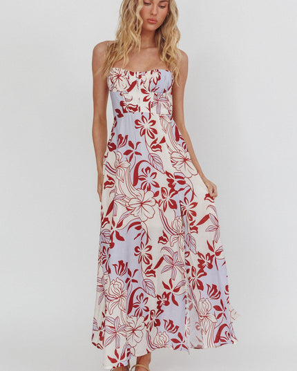 Lilac Tied Back A-Line Midi Dress Floral