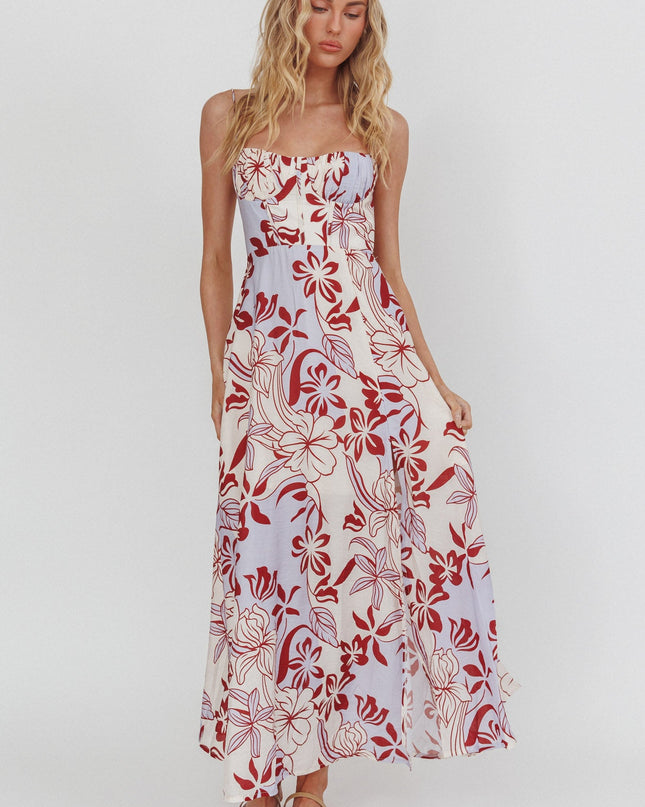 Lilac Tied Back A-Line Midi Dress Floral
