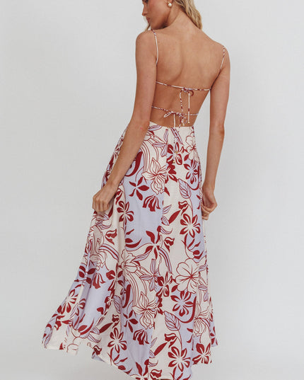 Lilac Tied Back A-Line Midi Dress Floral
