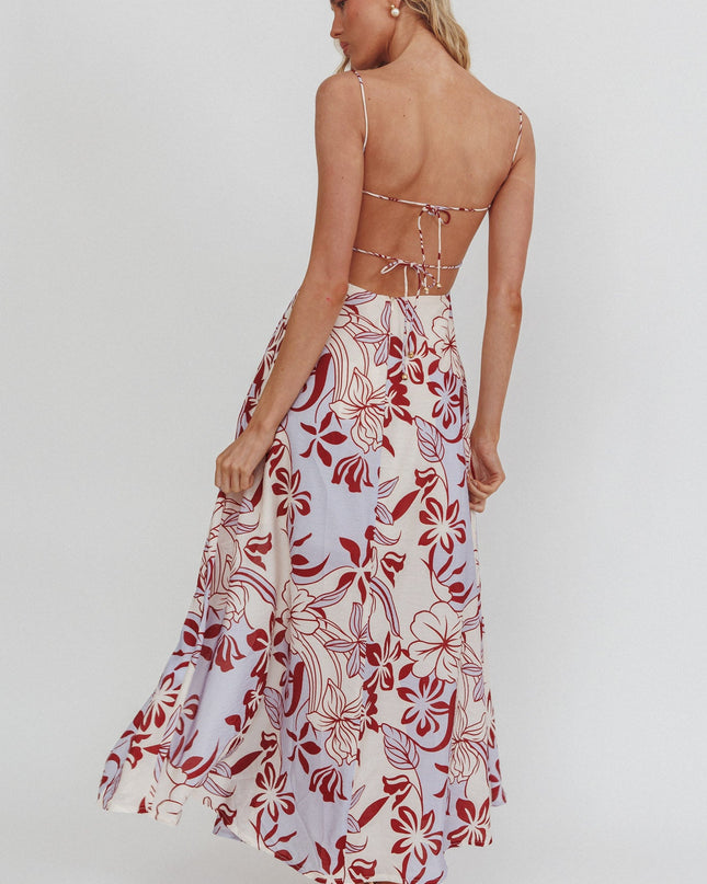 Lilac Tied Back A-Line Midi Dress Floral
