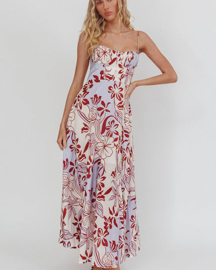 Lilac Tied Back A-Line Midi Dress Floral