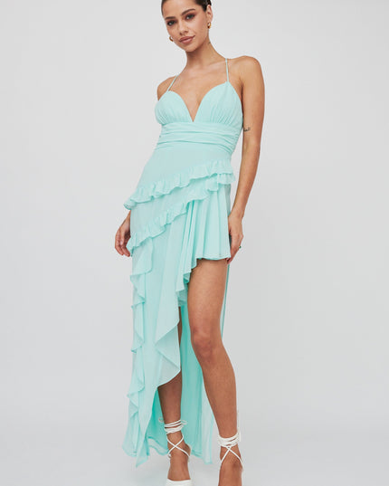Mint Check Mate Frill Trim Cut-Out Split Dress