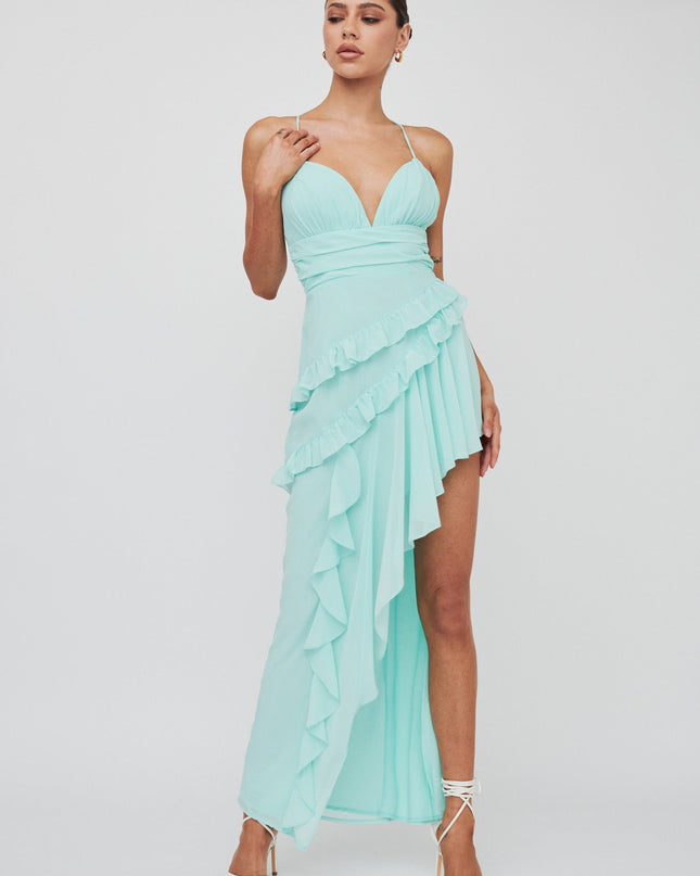 Mint Check Mate Frill Trim Cut-Out Split Dress