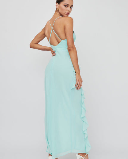 Mint Check Mate Frill Trim Cut-Out Split Dress