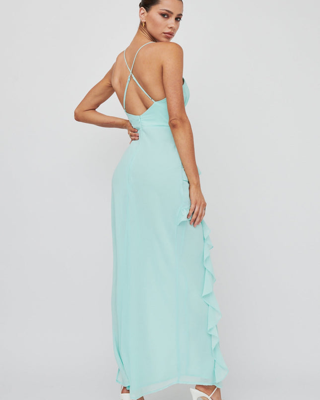 Mint Check Mate Frill Trim Cut-Out Split Dress