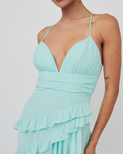 Mint Check Mate Frill Trim Cut-Out Split Dress