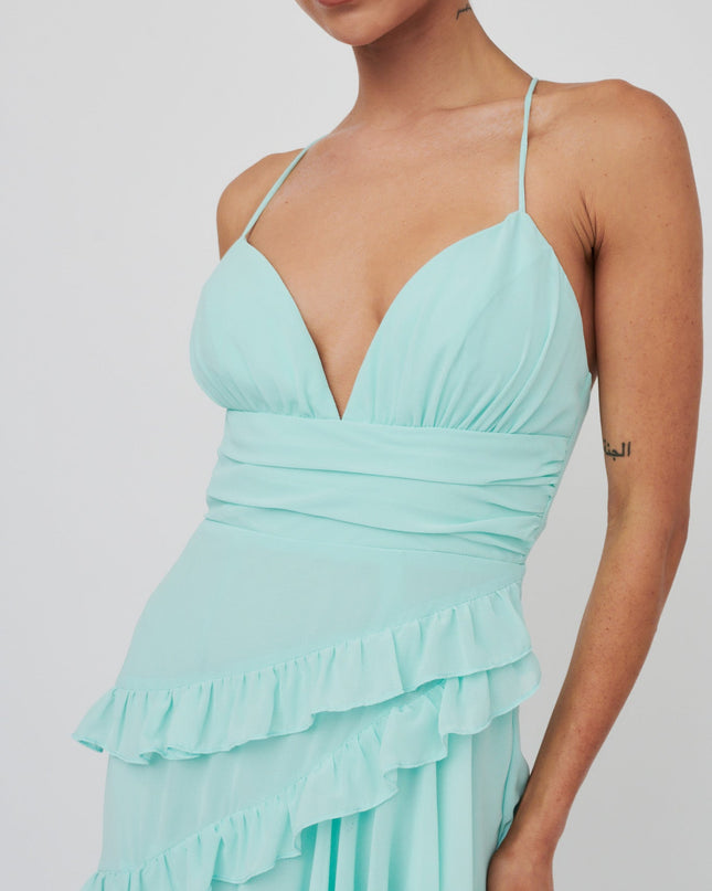 Mint Check Mate Frill Trim Cut-Out Split Dress