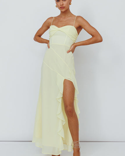 Yellow Ruffle Trim Split Dress
