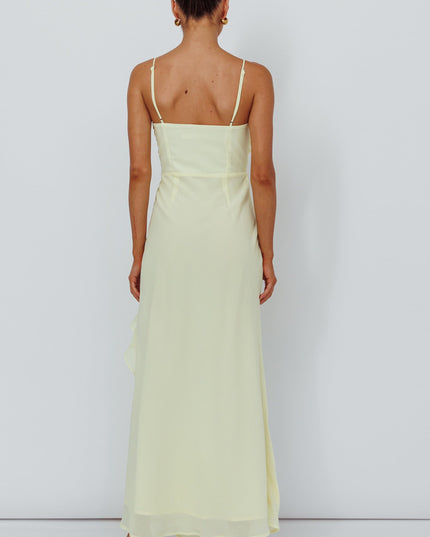 Yellow Ruffle Trim Split Dress