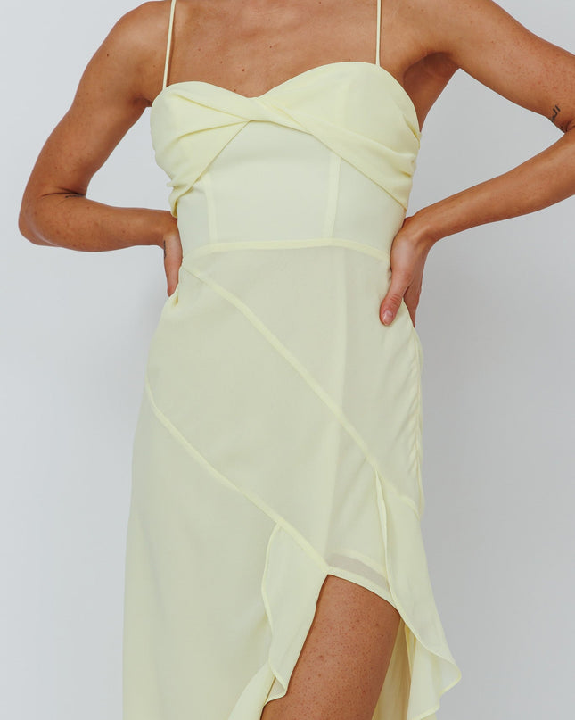 Yellow Ruffle Trim Split Dress