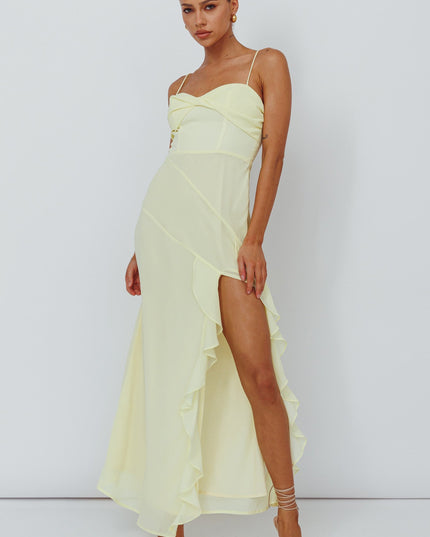 Yellow Ruffle Trim Split Dress