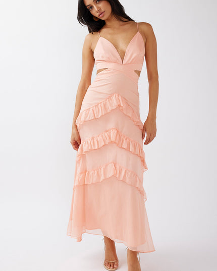 Rose Ruffle Trim Cut-Out Dress